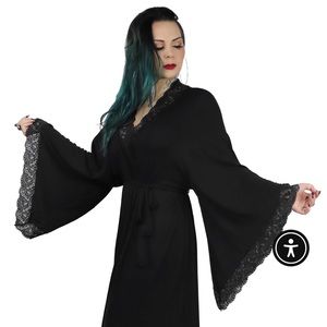 Foxblood Bathory Black Velvet + Lace Gothic Dressing Robe